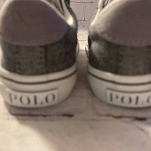 POLO Ralph Lauren Boys Sayer PS Gray Chambray Sneaker 8.5 - Picture 2 of 7
